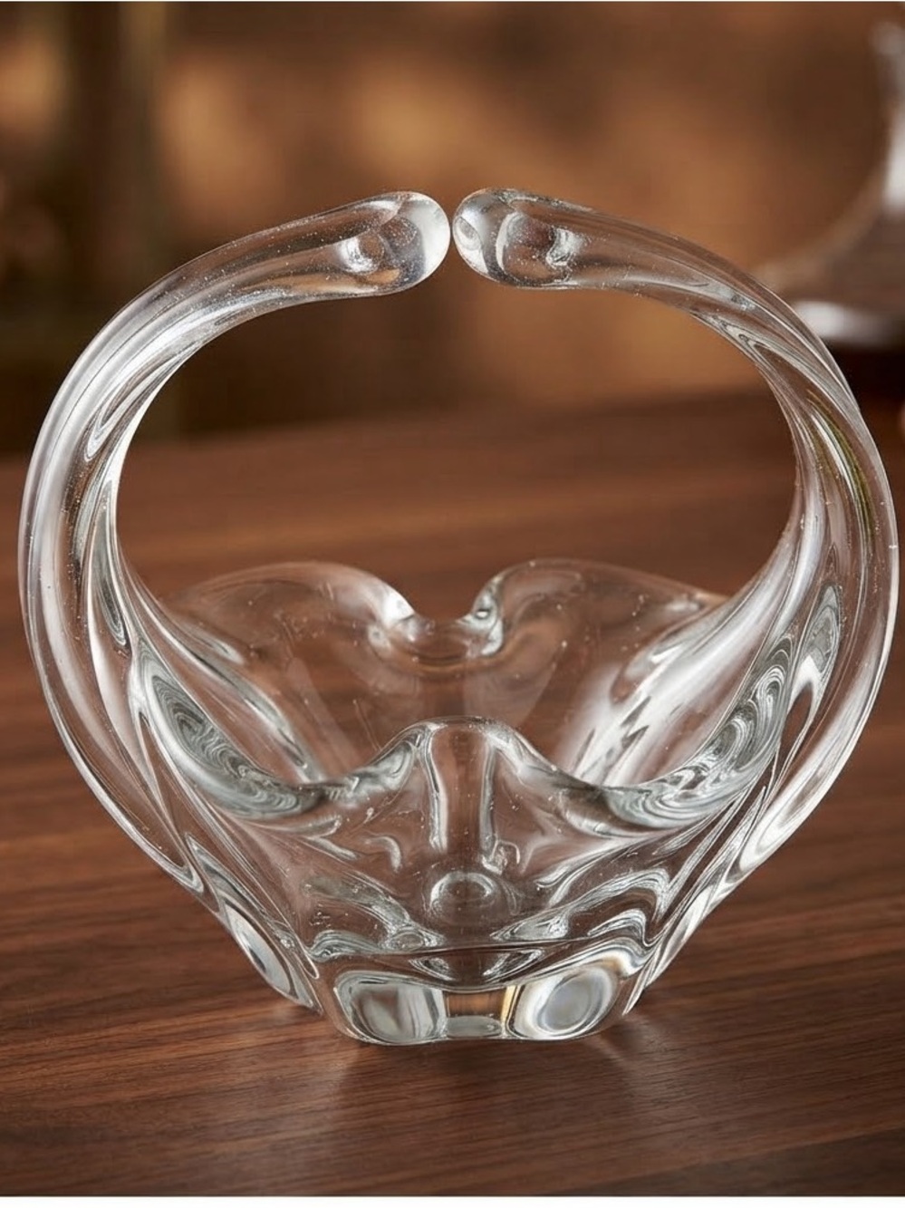 Vintage Murano Style hand blown Clear Glass Basket Trinket Dish